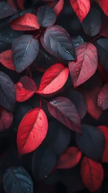 Crimson and midnight leaves glow softly after gentle rain