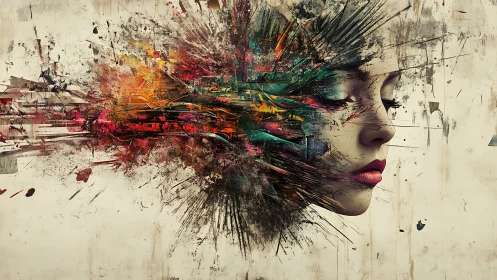 Silent portrait detonates into a storm of fractured color