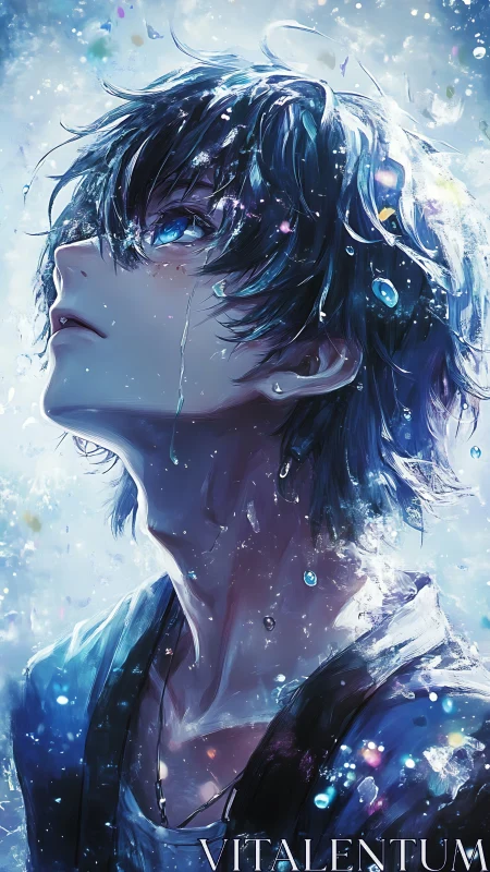 Hydrodynamic light study on reflective anime portraiture.