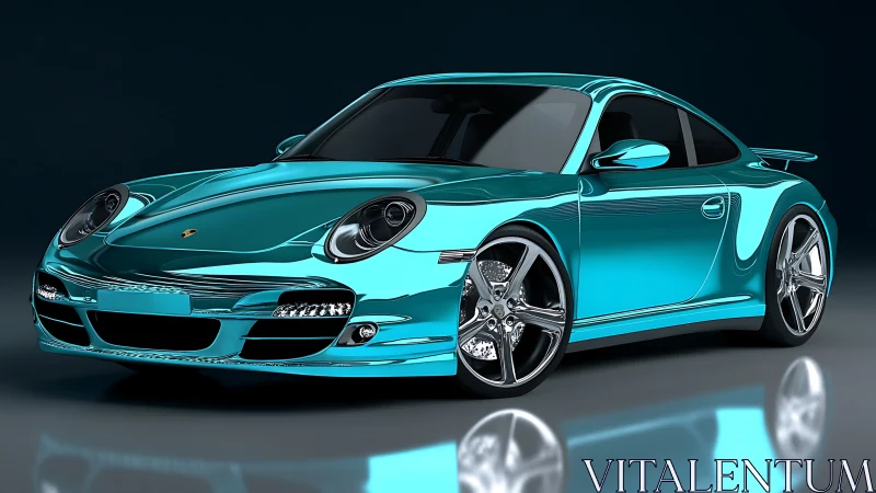Turquoise sports coupe rendered with glossy mirror finish.