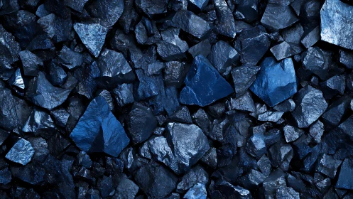 Photorealistic dark blue rock aggregate with angular facets.