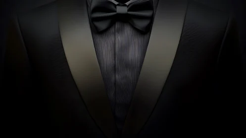 Formal Tuxedo Composition: Black Bow Tie and White Shirt Front Detail.