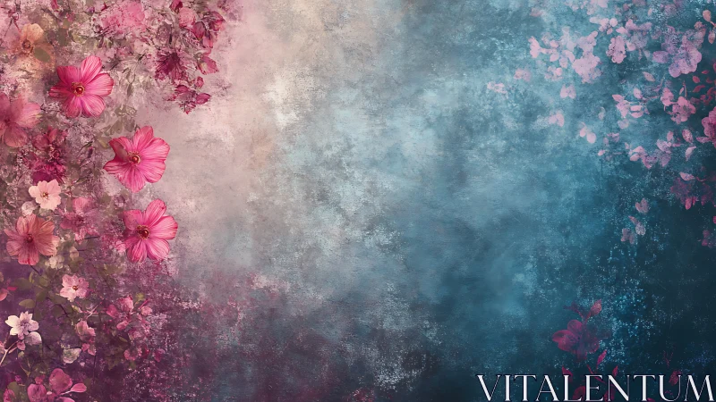 Pink Gerbera Daisies Fade Into Teal Haze