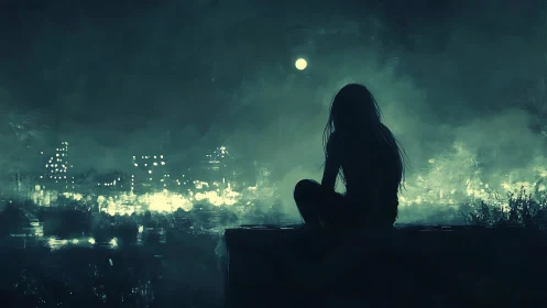 Moonlit rooftop dreamer studies the city&rsquo;s glowing hush