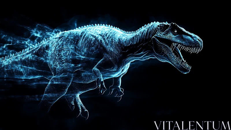 Holographic tyrannosaurus rex render with neon motion blur