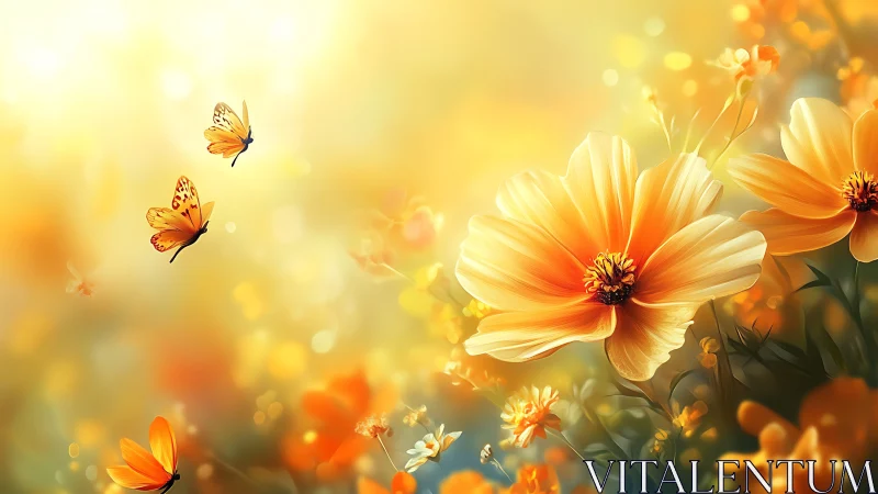 Sunlit petals whisper as butterflies drift through gold