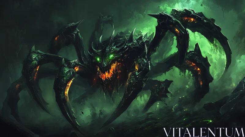 Armored infernal spider entity in toxic green void.