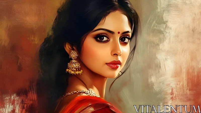 Digital portrait of woman in traditional attire, profile view.