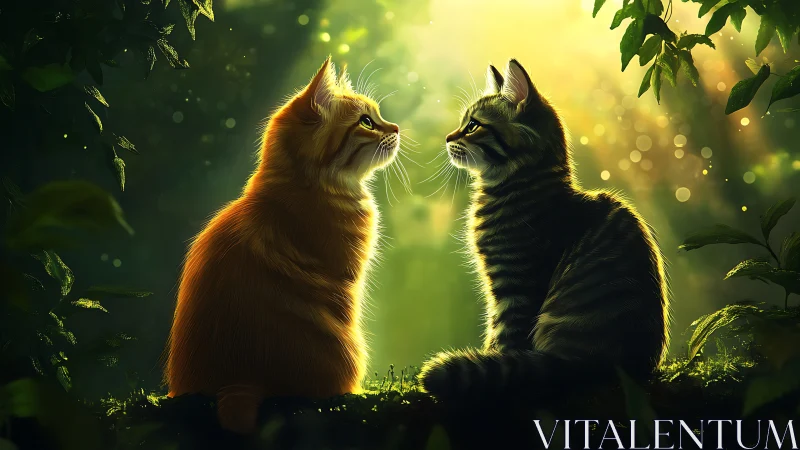 Two Cats Meet in Enchanted Forest Glow