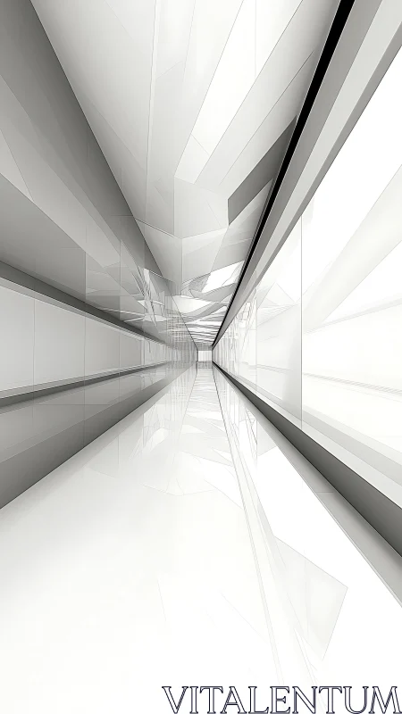 Soft futuristic hallway stretching into bright quiet distance.