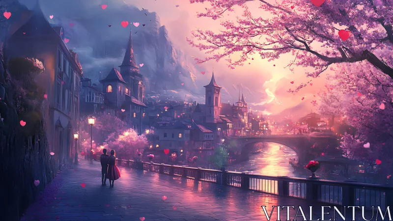 Digital landscape rendering of romanticized urban architecture with parametric bloom lighting effect