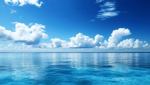 Endless blue horizon where drifting clouds serenely wander.