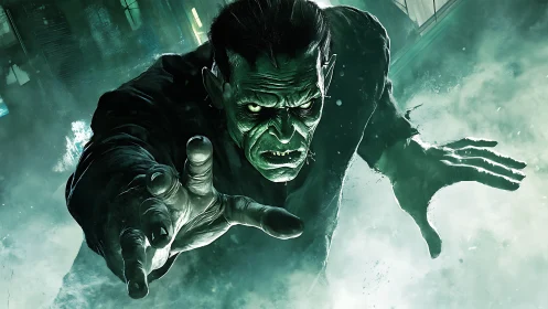 Green-lit undead creature lunges forward in extreme foreshortened perspective