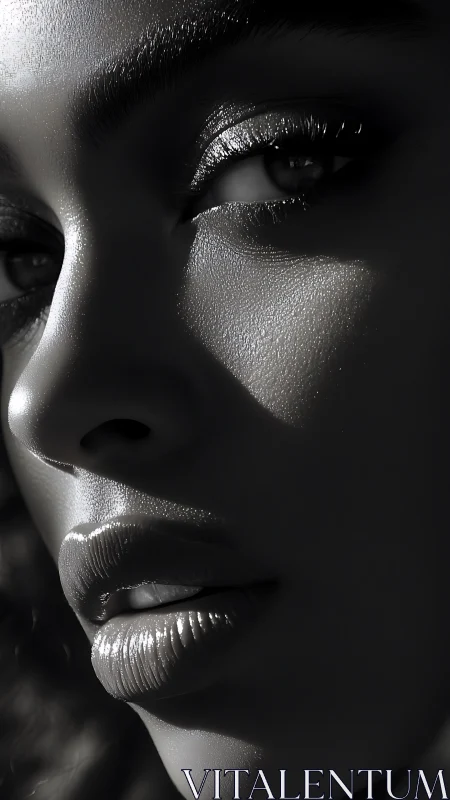 Monochrome close-up portrait captures dramatic facial contours