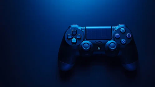 PlayStation 4 Controller Rendered in Neon Blue Digital Environment.