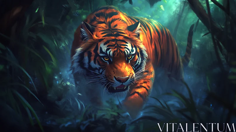 Midnight jungle stalker, ember-striped and unafraid.