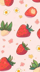 Playful strawberry and floral seamless pastel pattern design.