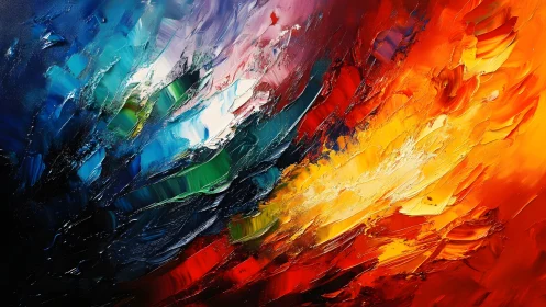 Vivid Abstract Oil Painting with Bold Color Strokes and Texture.