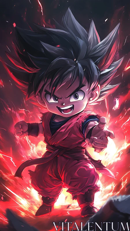 Fiery young warrior surges forward wrapped in glowing power