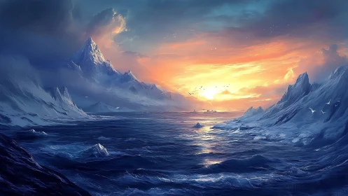 Glacial tides lean toward a burning aurora of winter dawn