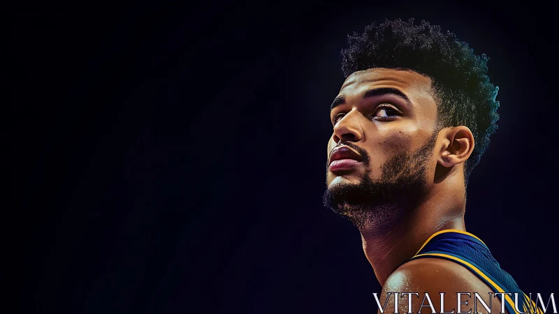 Basketball player portrait shows side profile in dramatic light