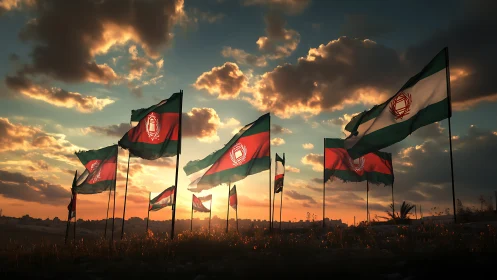 Sunlit field of fluttering national flags honors resilient unity