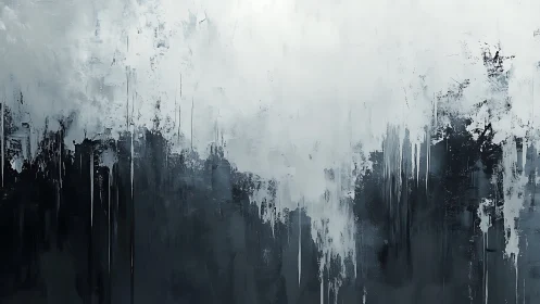 Monochrome abstract field dissolves through vertical paint drips