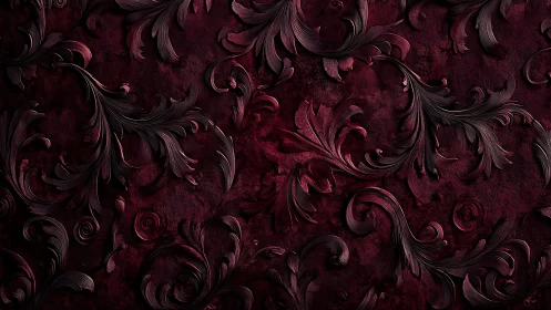Velvet red scrollwork that curls into quiet luxury.