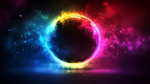 Glowing cosmic ring wrapped in vibrant swirling color haze.