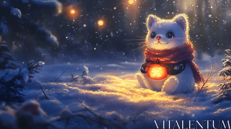 A Glowing Cat Lights the Snowy Night with Warmth and Wonder.
