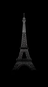 Minimalist Eiffel Tower rendered as luminous linear lattice