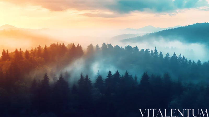 Misty Alpine Landscape at Dawn: Atmospheric Mountain Terrain.