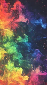 Prismatic nebula clouds swirl across a deep cosmic canvas.