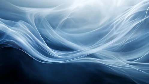 Ethereal white waveforms drifting across deep blue space.