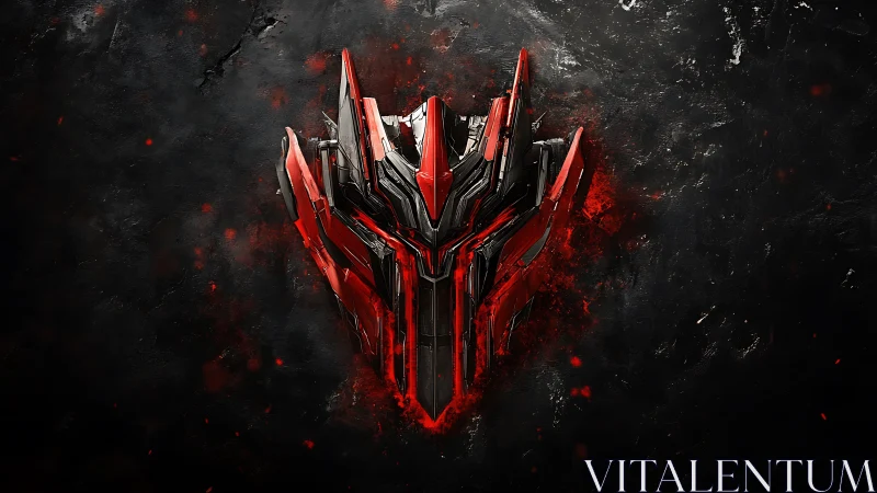 Shattered red mech emblem over scorched metallic void.