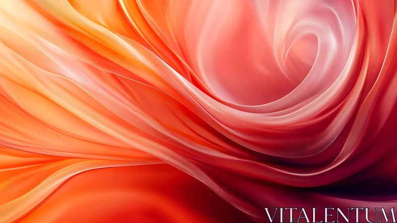 Abstract flowing orange and pink fabric forms swirl centrally