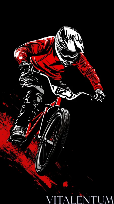 Dynamic downhill biker vectorized in high-contrast motion study.