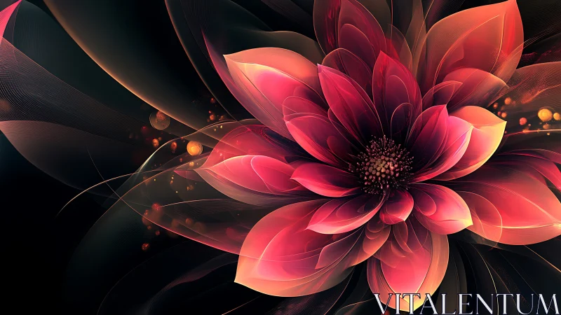 Digital red flower fractal on dark abstract background.