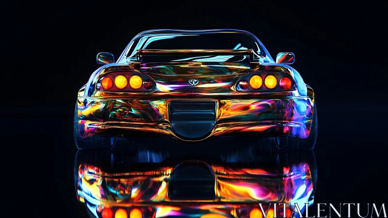 Neon-lacquered street racer idling in prism-lit midnight hush.