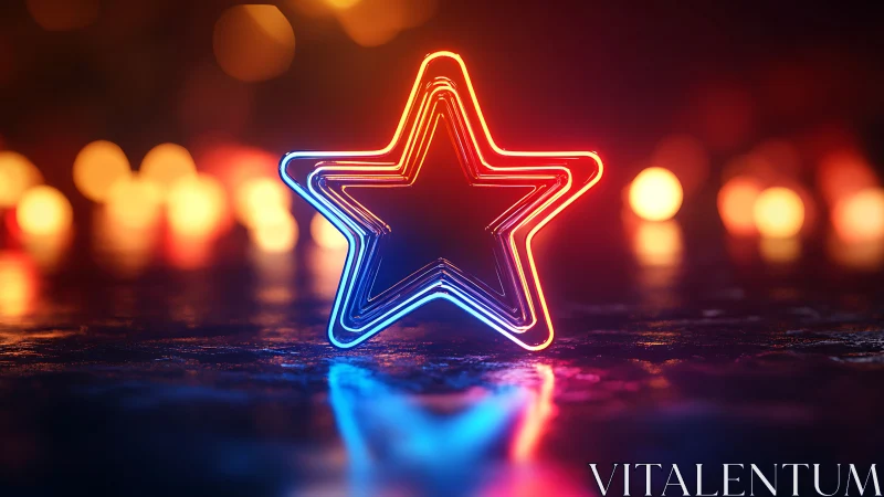 Neon star light sculpture with bokeh background, dual color glow
