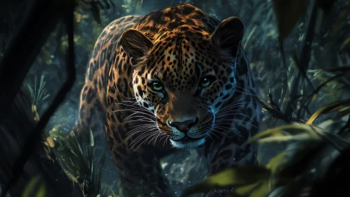 Leopard's Luminous Gaze Among Forest Whispers.