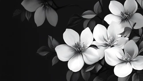 Luminous Petals Bloom: Monochrome Floral Symphony in Shadow.