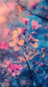 Delicate Pink Flowers Backlit Against Soft Gradient