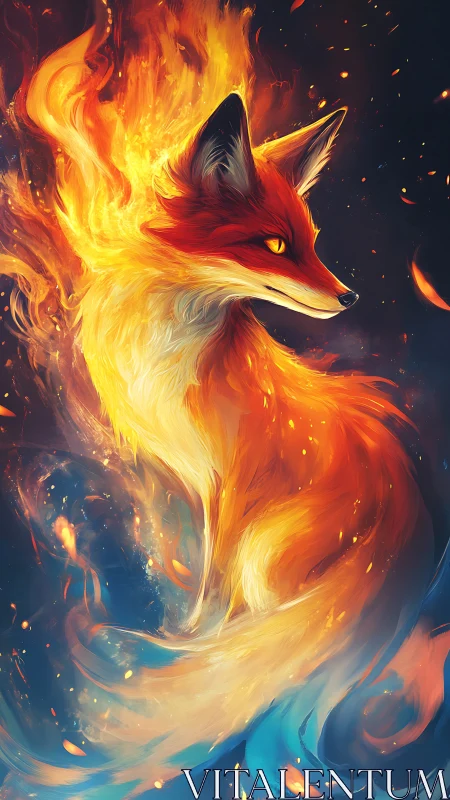 Pyrokinetic vulpine entity with fluid chromatic flame dynamics.
