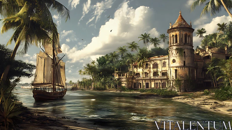 Colonial Architecture on Tropical Waterway.