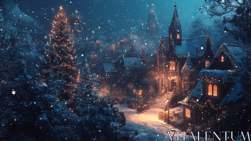 Snowlit village quietly hums beneath sparkling winter spells