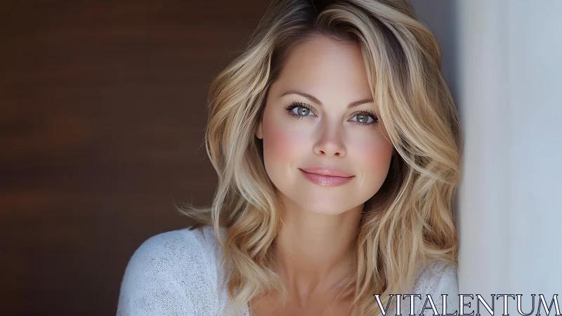 Portrait of a smiling blonde woman in soft natural lighting.