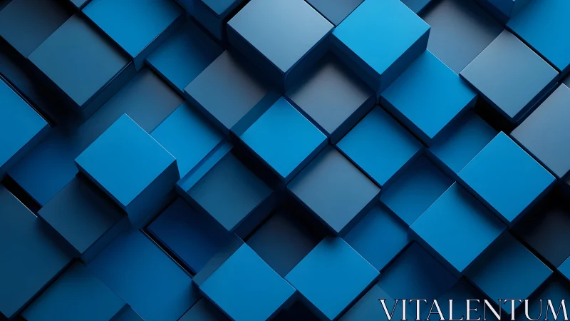 Blue 3D cube grid with geometric depth and shadow play.