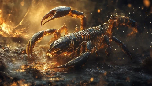 Digital rendering shows armored scorpion in molten terrain