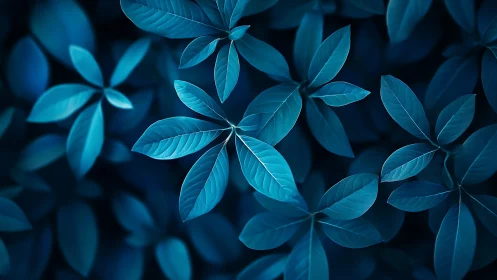 Cool blue leaves drift gently in a calm, soothing pattern